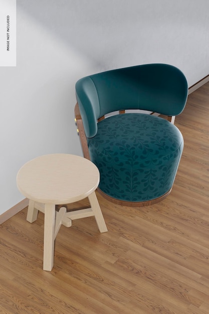 PSD wood rounded chair mockup, perspective