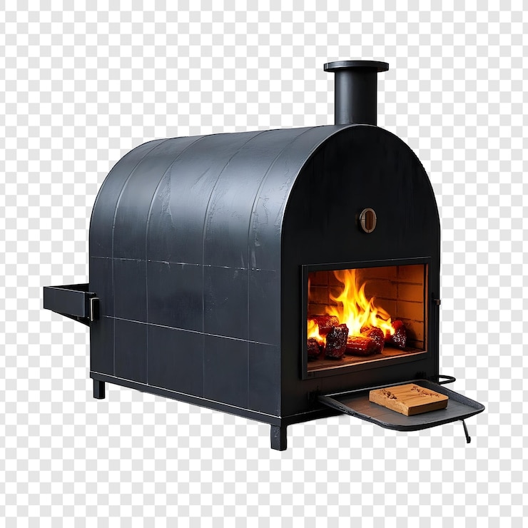 PSD a wood stove with a fire inside