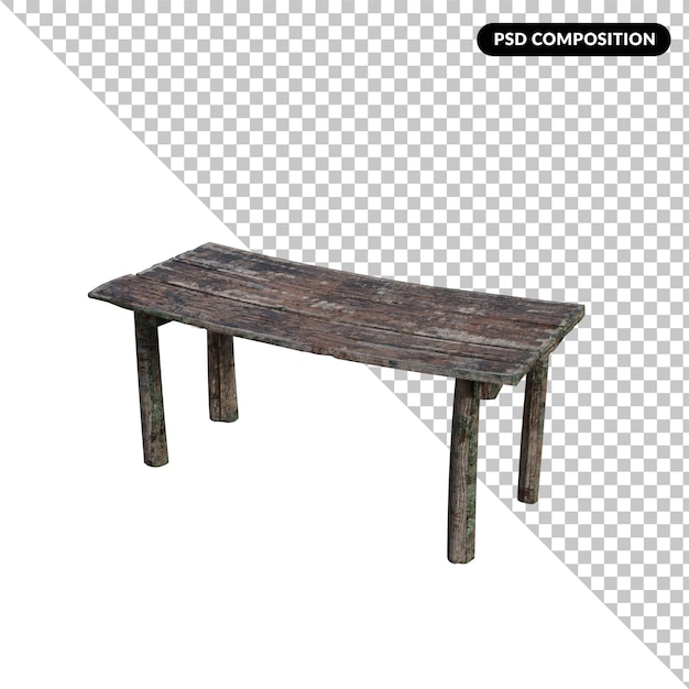 Wood table isolated 3d rendering