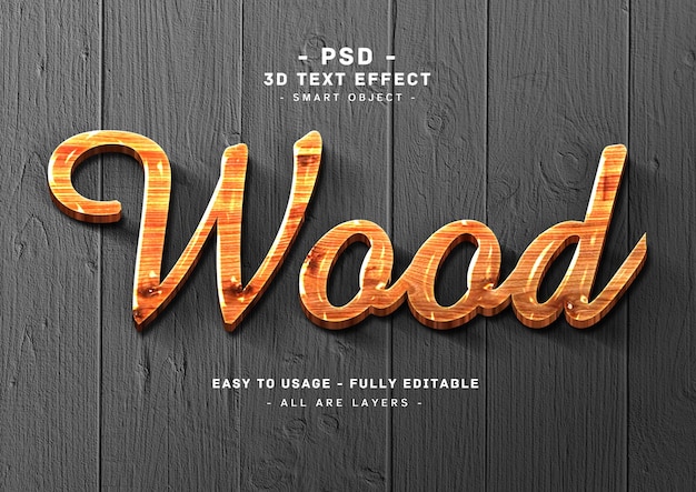 Wood text effect 3d shiny style