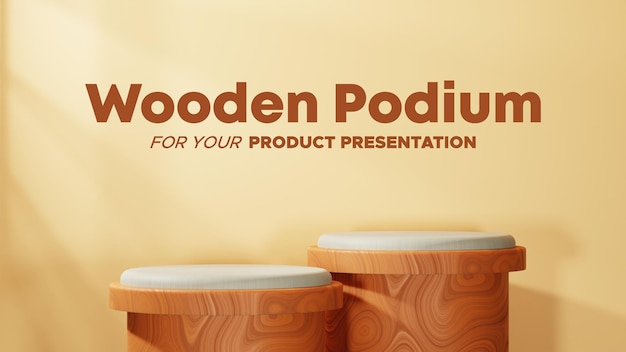 PSD wood textured podium with beige background in landscape for product presentation scene