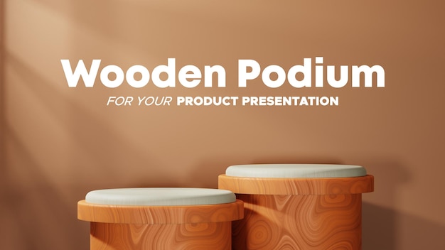 PSD wood textured podium with brown background in landscape for product presentation scene