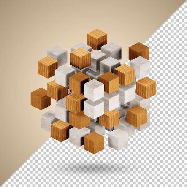 Wood and tiles cube box 3d icon rendering