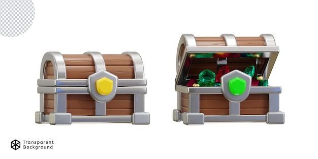 wood treasure chest 3d rendering icon set for website or game