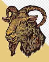PSD woodcut art style goat head illustration