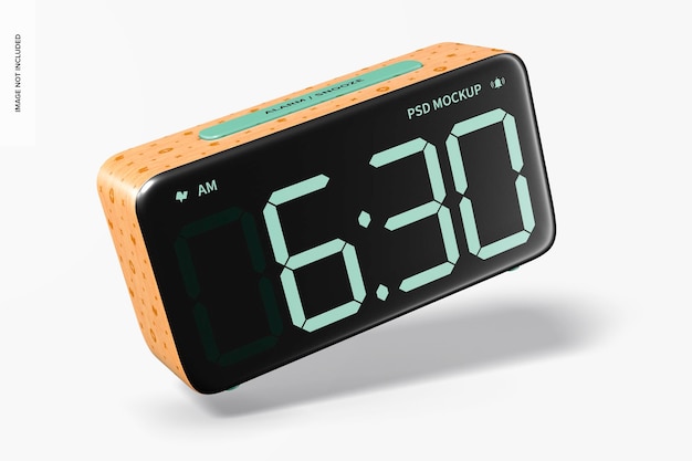 PSD wooden alarm clock mockup, falling