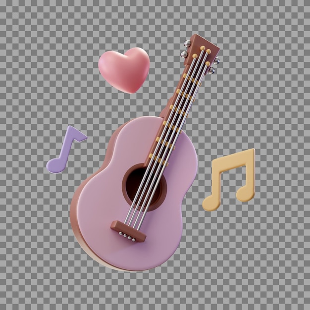 PSD wooden analog guitar with music notes and heart around it