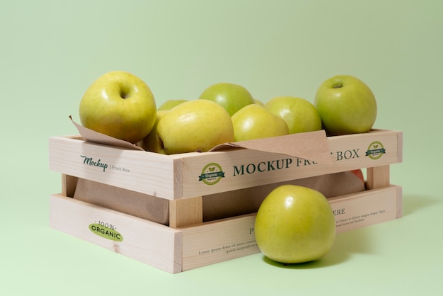 PSD wooden apple crate mock-up