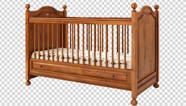 PSD wooden baby cot isolated on transparent background