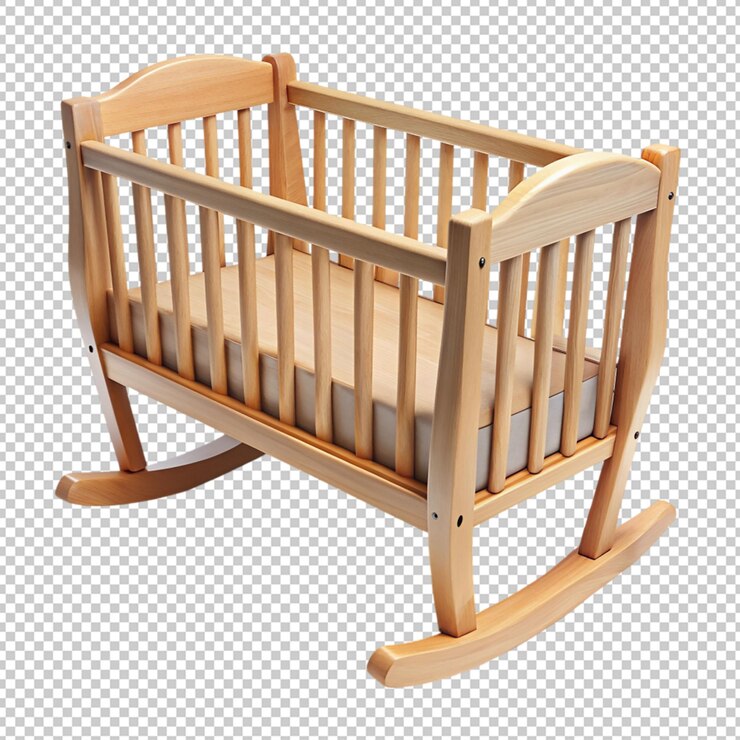PSD wooden baby cradle isolated on transparent background