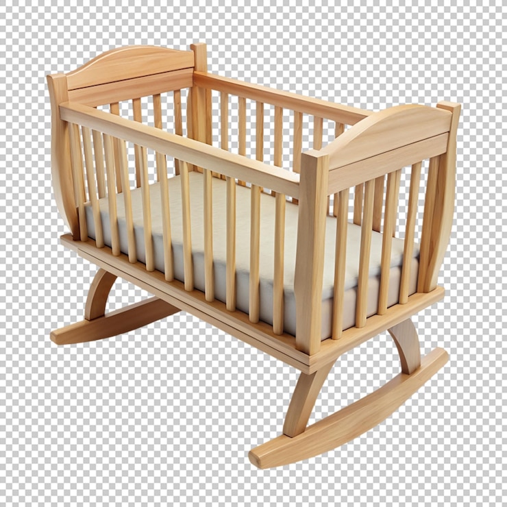 PSD wooden baby cradle isolated on transparent background