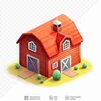 PSD a wooden barn with a red roof and a red roof.