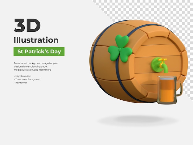 Barile di legno birra icona 3d saint patrick39s giorno vacanza illustrazione