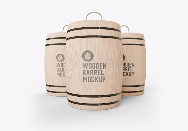 Wooden Barrel Container Mockup