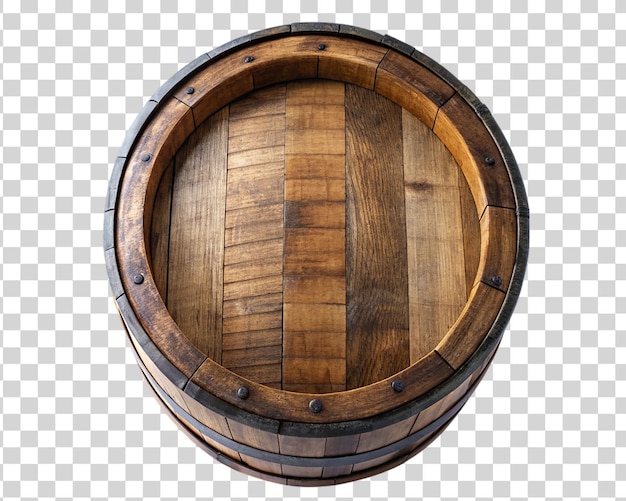 Wooden barrel top view isolated on transparent background