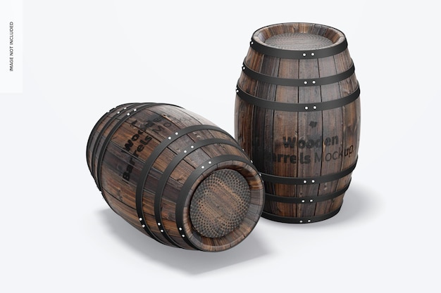 Wooden barrels mockup, front view