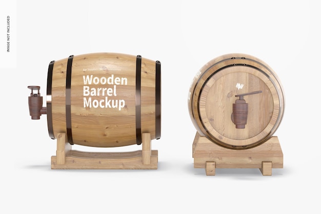 PSD wooden barrels on stand mockup