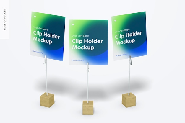 Wooden Base Photo Clip Holders mockup set