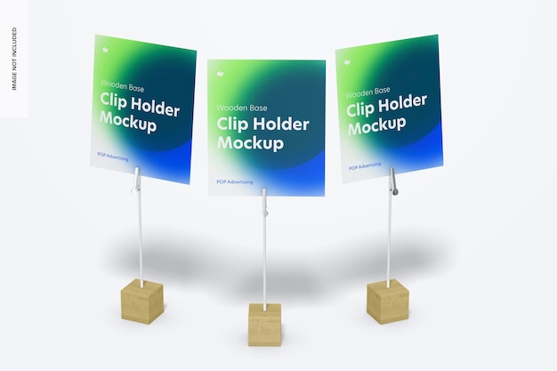 Wooden base photo clip holders mockup set