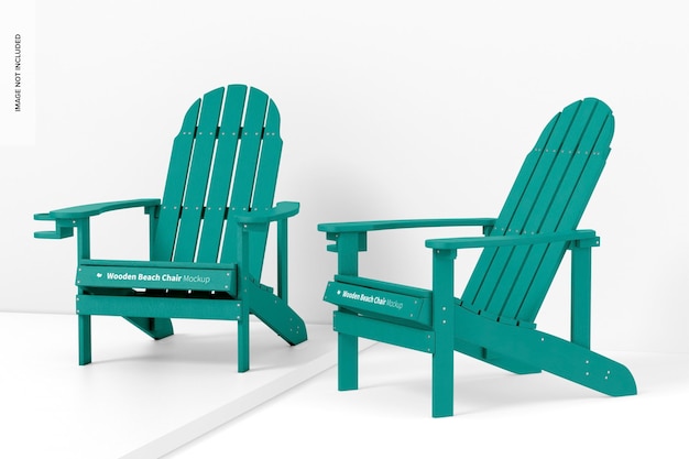 Wooden beach chairs mockup, up and down