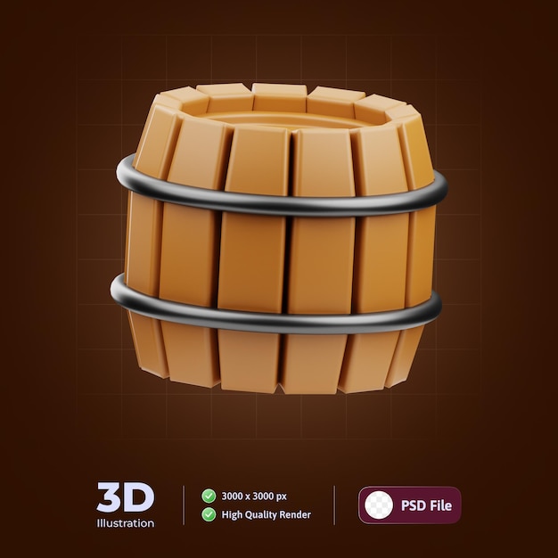 PSD wooden beer barrel 3d illustration