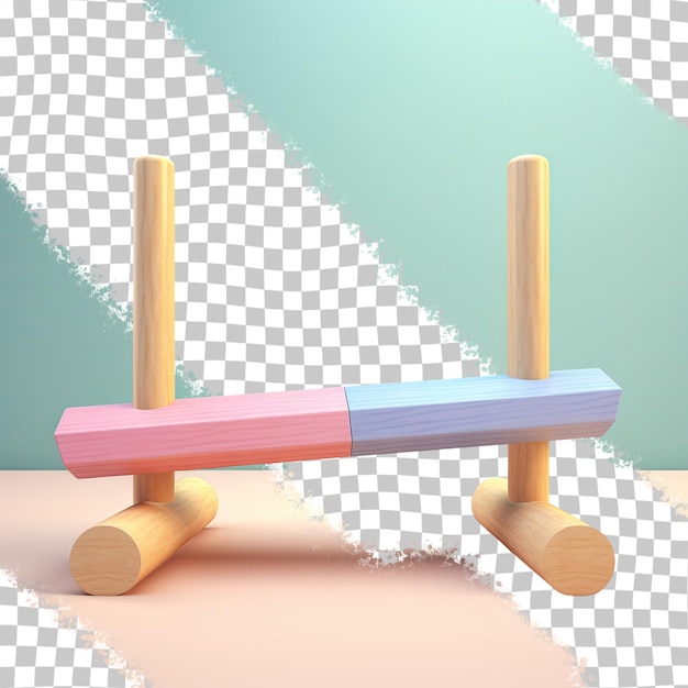 PSD a wooden bench with a blue and pink padding on it