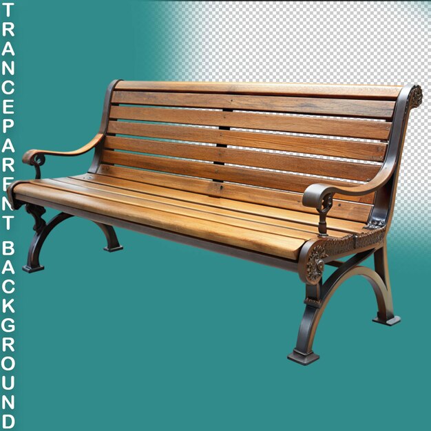 A wooden bench with metal legs on transparent background