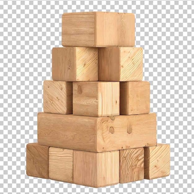 PSD wooden block tower isolated on transparent background