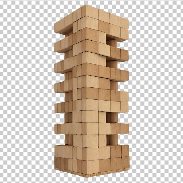 PSD torre di blocchi di legno isolata su uno sfondo trasparente.