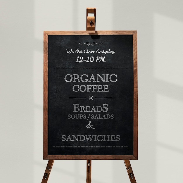 Wooden board easel sign mockup psd with stand