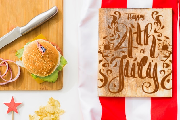 Wooden board mockup with hamburger