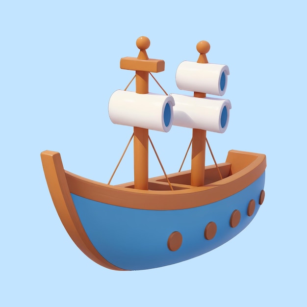 PSD wooden boat cartoon illustration