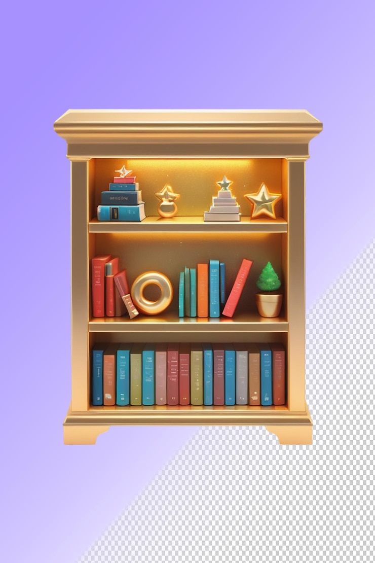 PSD a wooden bookcase with a star on the top