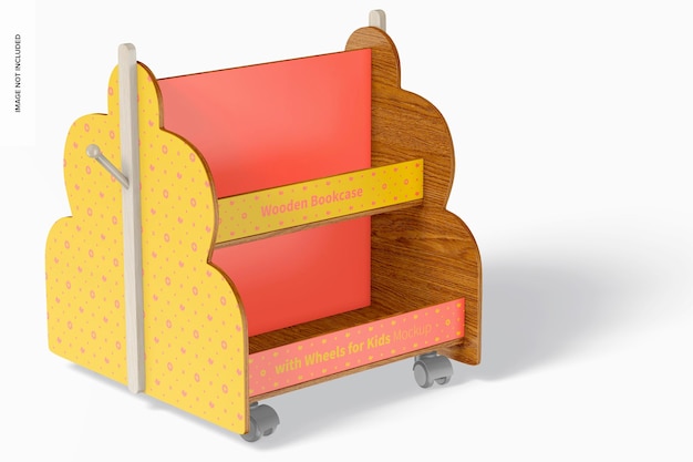 Libreria in legno con ruote per bambini mockup