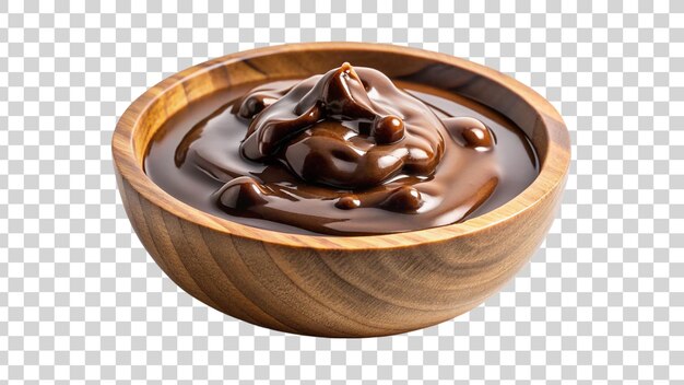 PSD wooden bowl on chocolate isolated on transparent background