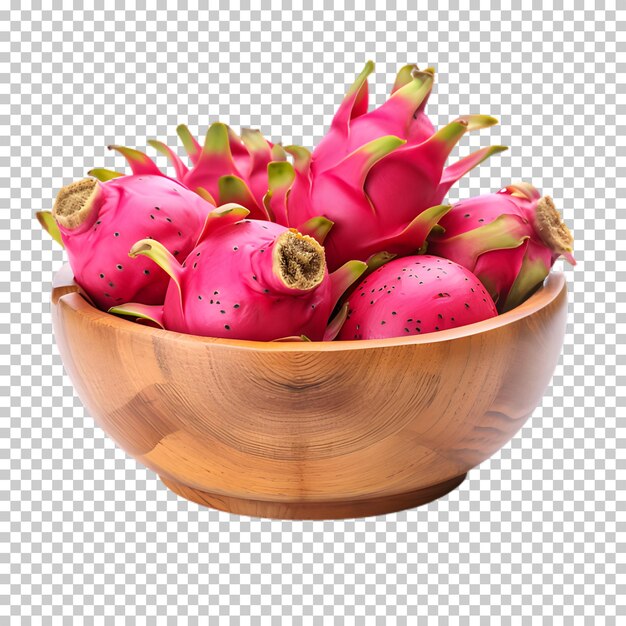 Wooden bowl of dragon fruit isolated on transparent background