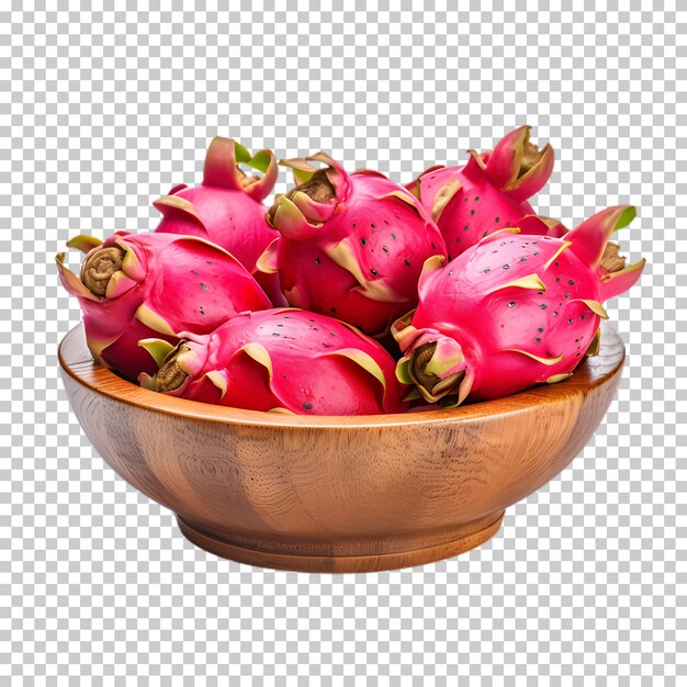 Wooden bowl of dragon fruit isolated on transparent background