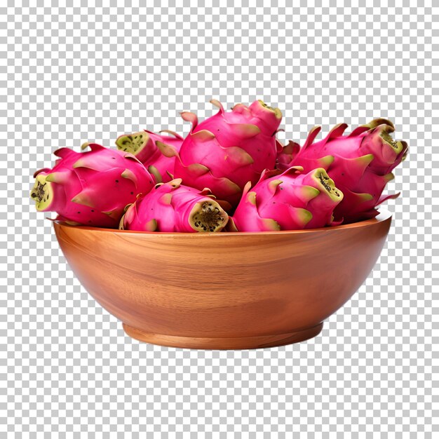 PSD wooden bowl of dragon fruit isolated on transparent background