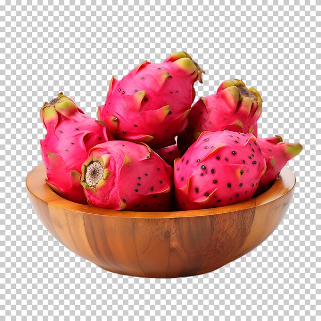 PSD wooden bowl of dragon fruit isolated on transparent background