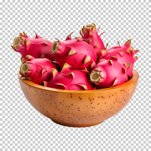 PSD wooden bowl of dragon fruit isolated on transparent background