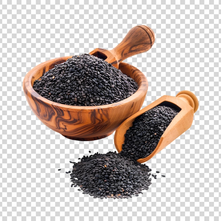 PSD a wooden bowl filled with seeds on a transparent background
