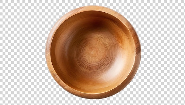 PSD wooden bowl isolated on transparent background top view