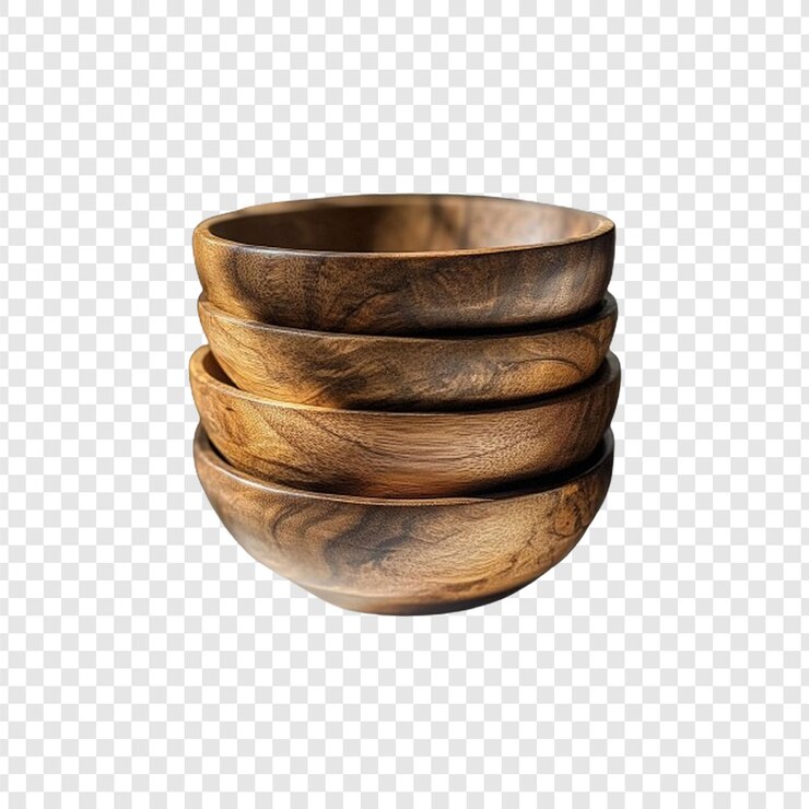 PSD wooden bowl isolated on transparent background