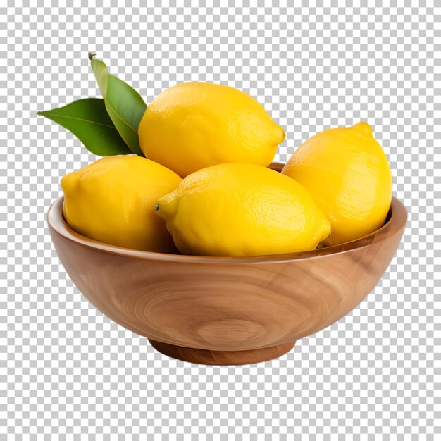 Wooden bowl of lemon fruit isolated on transparent background