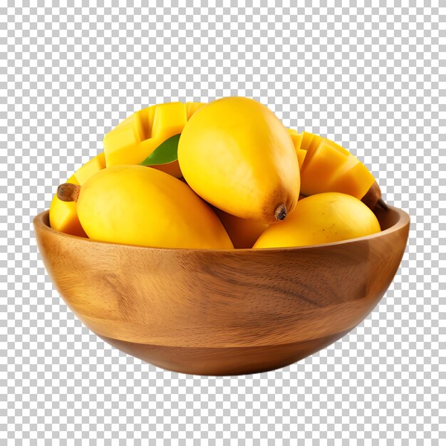 Wooden bowl of mango fruit isolated on transparent background