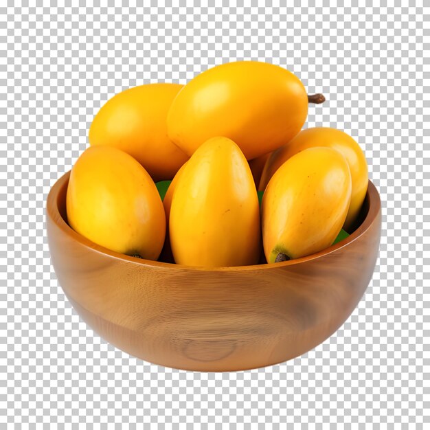 Wooden bowl of mango fruit isolated on transparent background