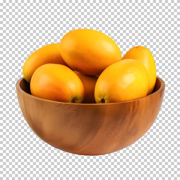 PSD wooden bowl of mango fruit isolated on transparent background