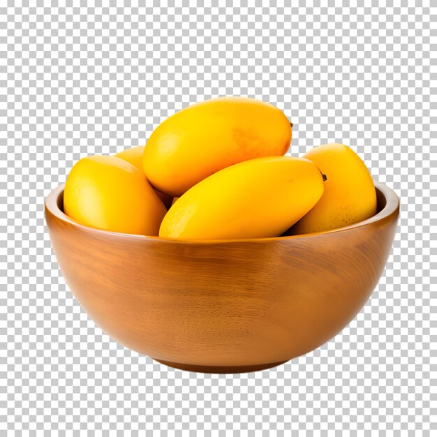 PSD wooden bowl of mango fruit isolated on transparent background