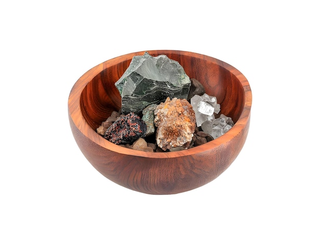 Wooden bowl of minerals