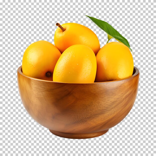 PSD 透明な背景に隔離されたマンゴー果実の木製の鉢
